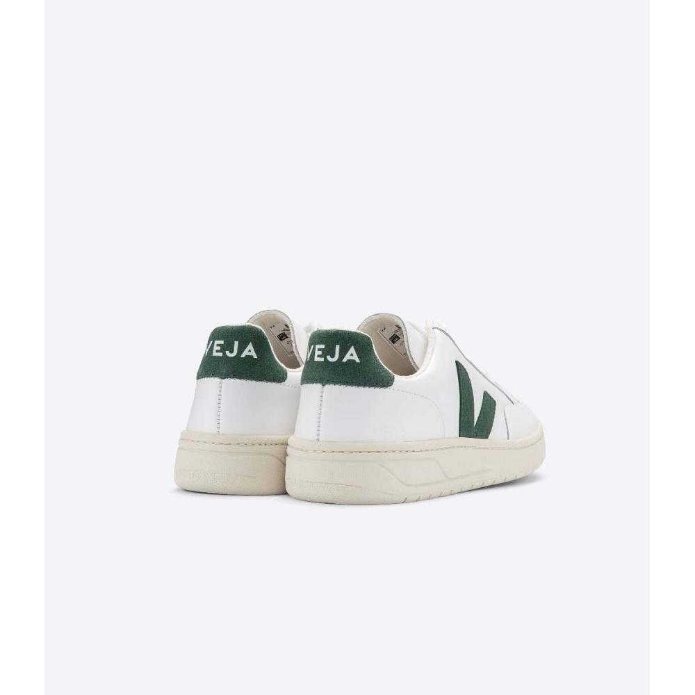 Women's Veja V-12 LEATHER Sneakers White/Green | SG 671KOR